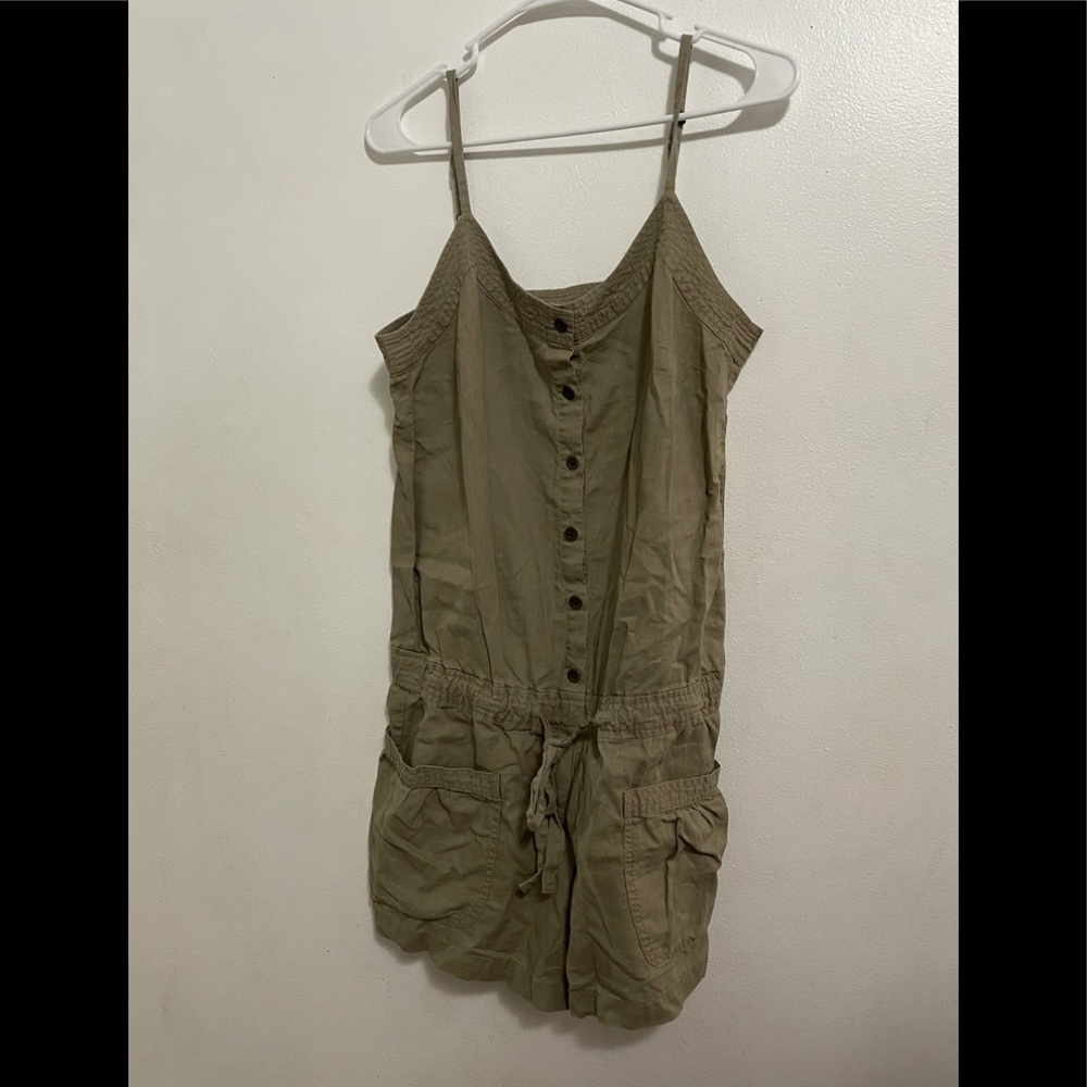 Per Se Olive Green Button Front Romper - Size S